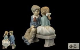 Nao by Lladro Hand Painted Porcelain Figure ' Sweet Hearts ' ' Boy and Girl ' on Bench. Height 6.