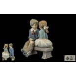 Nao by Lladro Hand Painted Porcelain Figure ' Sweet Hearts ' ' Boy and Girl ' on Bench. Height 6.