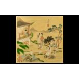 Fine Quality Chinese Painting on Silk of an Elegant Garden Setting with ladies in a pavilion;