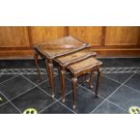 Nest of Three Walnut Tables, Queen Anne Style with glass tops,