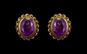 Antique Amethysts Earrings. Fully Hallmarked Gold Earrings, Set In Center with Amethysts Stone.