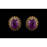 Antique Amethysts Earrings. Fully Hallmarked Gold Earrings, Set In Center with Amethysts Stone.