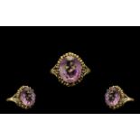 9ct Gold Amethyst Ring, Large Amethyst to Centre. Ring Size - M. Please See Photo.