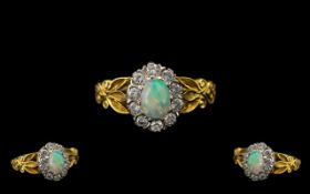 Edwardian Period - Attractive 18ct Gold Diamond and Opal Cluster Set Dress Ring, Flower head Design,