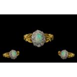 Edwardian Period - Attractive 18ct Gold Diamond and Opal Cluster Set Dress Ring, Flower head Design,