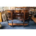 Edwardian Inlaid Rosewood Shaped Chiffonier with glazed side cabinets terminating on shaped