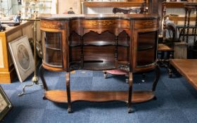 Edwardian Inlaid Rosewood Shaped Chiffonier with glazed side cabinets terminating on shaped