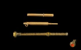 Antique Yellow Metal Propelling Pencil also includes gold plated pencil with amber coloured stone