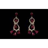 Ruby Loops and Drops Long Earrings,