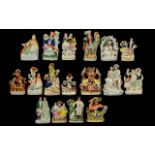 Collection of 17 Antique Staffordshire Figures, Various Subjects Including Horses, Cows, Deer, Dogs,