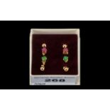Collection Of Four 9ct Gold Stud Earrings one set with emeralds and one set with rubies and two