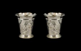 Edwardian Period Excellent Quality Pair of Solid Silver Vases of Tapered Form.
