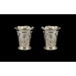 Edwardian Period Excellent Quality Pair of Solid Silver Vases of Tapered Form.