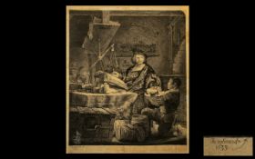 Rembrandt Harmensz Van Rijn Dry Point Etching of The Gold Weigher, Jan Uytenbogaert,