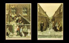 Tom Dodson Pair of Limited Edition Prints ( 1974 ) Street Scenes - Pencil Signed to The Margins by