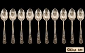 Set of 10 Solid Silver Tea Spoons, dated Sheffield 1940.