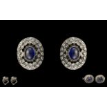 Russian - 14ct White Gold Impressive and Quality Pair of Sapphire and Diamond Set Earrings.