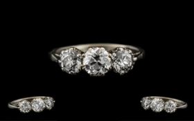 Antique Period - Attractive 3 Stone Diamond Ring - Gallery Setting.