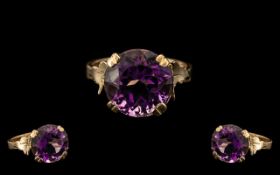 Ladies 9ct Gold Single Stone Amethysts Set Dress Ring, Marked 9ct to Interior of Shank.