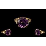Ladies 9ct Gold Single Stone Amethysts Set Dress Ring, Marked 9ct to Interior of Shank.