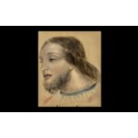 A Fine Quality Victorian Pastel Drawing of the Head of the Christ. Unsigned and Unframed. Size 11.