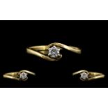 Ladies 18ct Gold Contemporary Designed Single Stone Diamond Set Ring. Round Brilliant Cut Diamond of