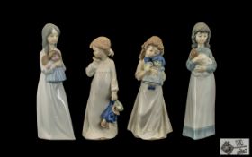 Nao by Lladro a Small Collection of Hand Painted Porcelain Figures ( 4 ) In Total.