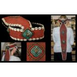 Rare Antique Tibetan Ceremonial Headdress, decorated with thousands of small red coral type beads,