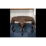 Antique Oval Shaped Carved Teak Indian Colonial Table,