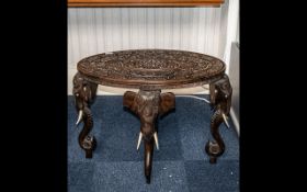 Antique Oval Shaped Carved Teak Indian Colonial Table,