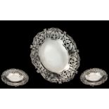 Antique Period Nice Quality - Ornate Silver Footed Fruit Bowl with Ornate Border. 8 Inches - 20 cm
