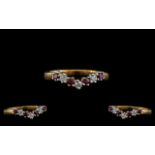 Ladies 9ct Gold Attractive Diamond and Ruby Set Ring, Wishbone Style.