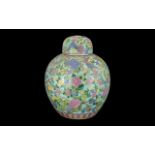 Oriental Chinese Ginger Jar Decorated In Famille Rose Enamel, Depicting Roses Design,