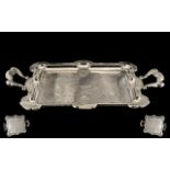 Late 19th Century Ornate and Impressive Solid Silver Twin Handle Serving Tray with Shaped Handles