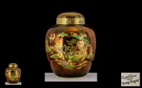 Carlton Ware Rouge Royale Painted Enamels Lustre Lidded Ginger Jar ' Mikado ' Pattern. c.1950.