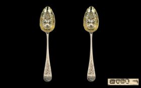 George III Fine Quality Pair of Silver Berry Fruit Serving Spoons with Gilt Bowls.