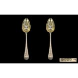 George III Fine Quality Pair of Silver Berry Fruit Serving Spoons with Gilt Bowls.