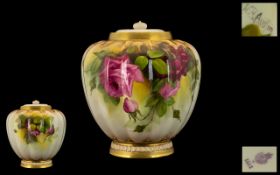 Royal Worcester Hand Painted and Large and Impressive Lidded Jar with Fluted Panels, Decorated