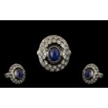 Russian 14ct White Gold Impressive and Quality Sapphire and Diamond Set Dress Ring.