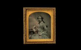 Fine Quality Plate Glass Photograph of a Refined Lady wearing a gilt highlighted 'gold brooch';