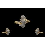 Contemporary Designed Ladies 9ct Gold Attractive Diamond Set Cluster Ring. Full Hallmark for 9.375.