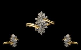 Contemporary Designed Ladies 9ct Gold Attractive Diamond Set Cluster Ring. Full Hallmark for 9.375.