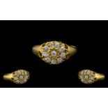 Victorian Period - Attractive and Top Quality 18ct Gold Diamond Set Star Burst Cluster Ring,