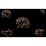 A Japanese Carved Boxwood Netsuke In The Form of a Tiger, Excellent Condition In All Aspects,