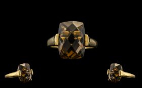 9ct Gold Smoky Topaz Ring. Fully Hallmarked for 9ct, with Large Faceted Topaz. Please See Photo.