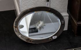 Art Deco Copper Framed Oval Shaped Mirror with Star Cut Center Traces of Chrome to the Frame,