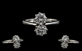 18ct White Gold - Superb Quality 2 Stone Diamond Set Dress Ring. Full Hallmark for 750 - 18 ct.