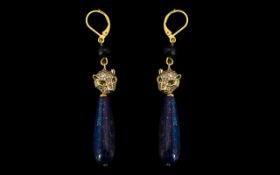 Pair of Lapis Panther Earrings. For Pierced Earrings. Please See Photo.