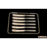 Victorian Period Boxed Set of Six Sterling Silver Handle Butter Knives, In As New Condition.