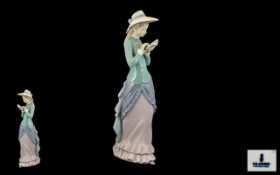 Lladro - Porcelain Hand Painted Tall Figure - Title ' Reading ' Girl Reading a Book.